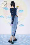 YANYAN KNITS V-neck embroidered colorblock knitted cardigan YYK-YYW23-124-LAN blue YYW23-1241